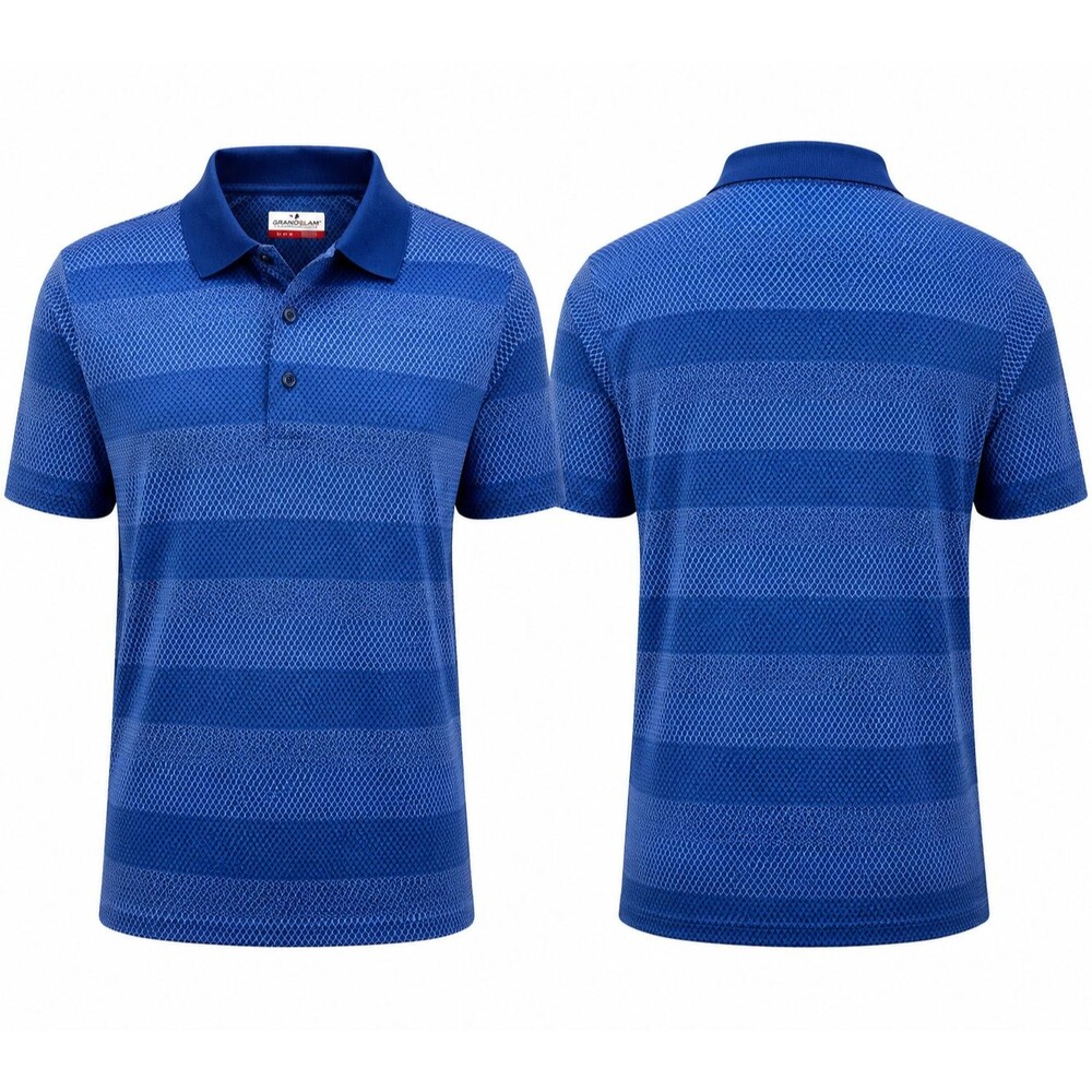 Grand Slam Performance Polo Shirt – Men's Medium – Blue Geometric Print